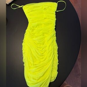 House of CB Neon Yellow Ruched Mini Dress
